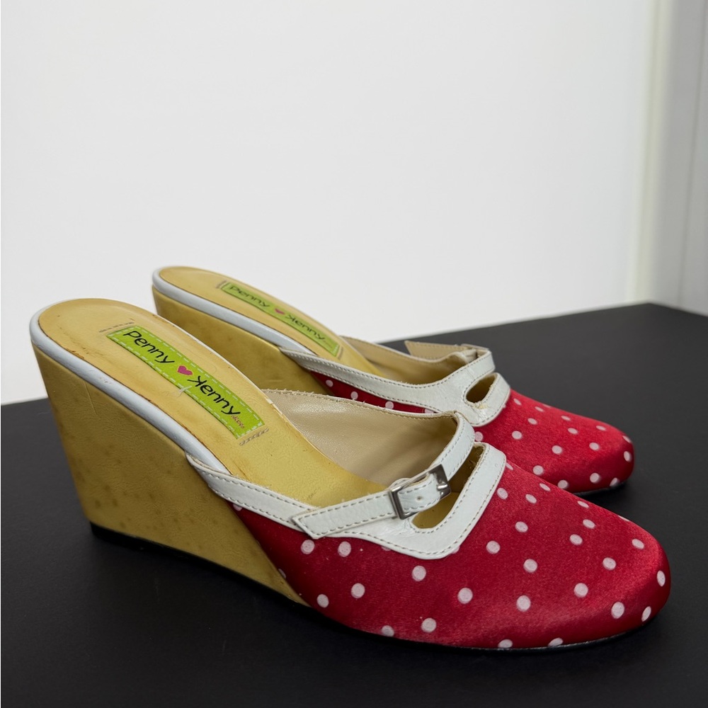 Penny Loves Kenny Red and White Polka Dot Wedges